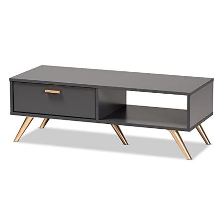 Baxton Studio Kelson Dark Grey and Gold Finished Wood Coffee Table