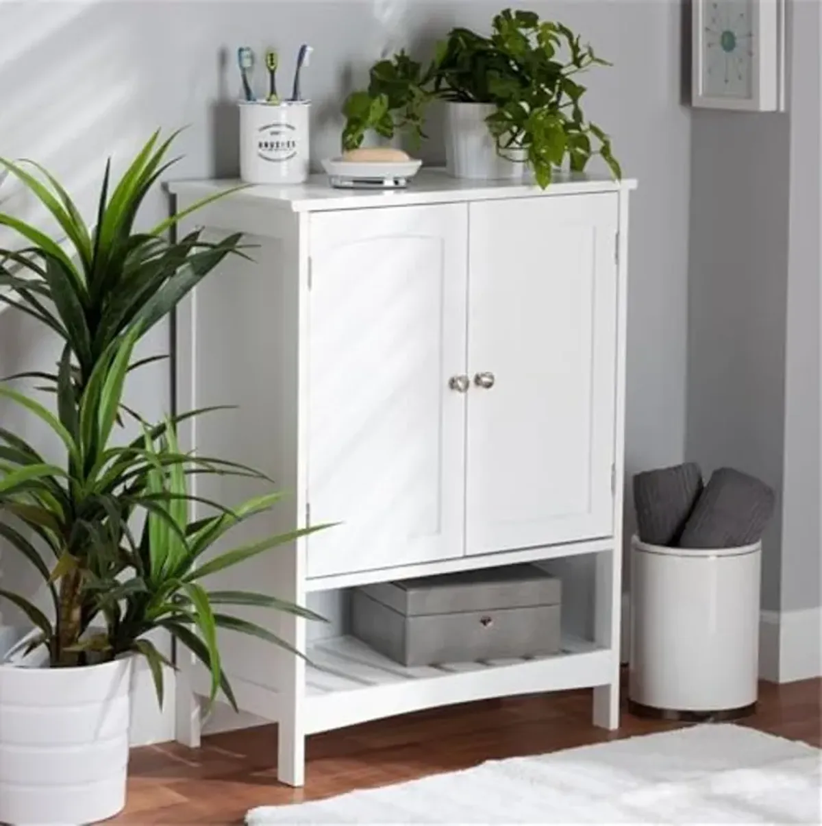 Jaela 23 1/2" W 2-Door White Wood Bathroom Storage Cabinet