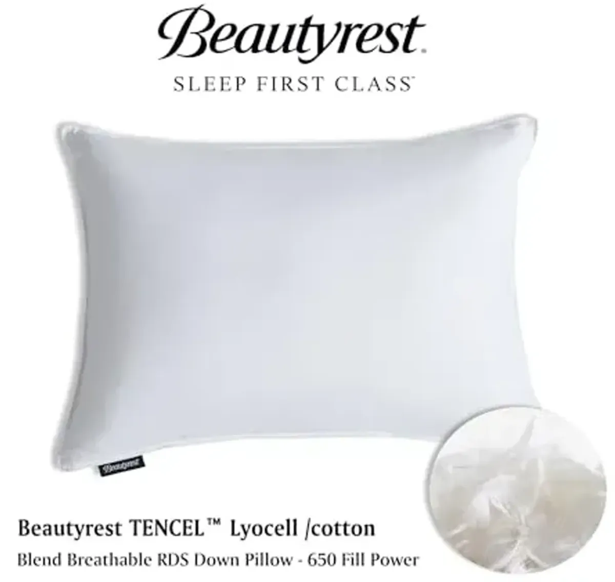 Beautyrest Hypoallergenic White Down Pillow Tencel/Cotton Blend Cover Cooling Breathable Queen Size Bed Pillows,28" L x 20" W