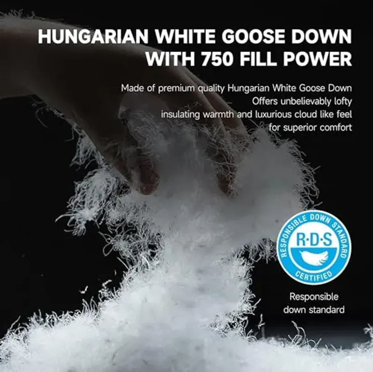 Beautyrest Hungarian White Goose Down Comforter King Size, 100% USA Grown Cotton Fabric, 750 Fill Power Fluffy Duvet Insert, 500 Thread Count All Seasons Warmth Luxurious Comforters,108" x 98"