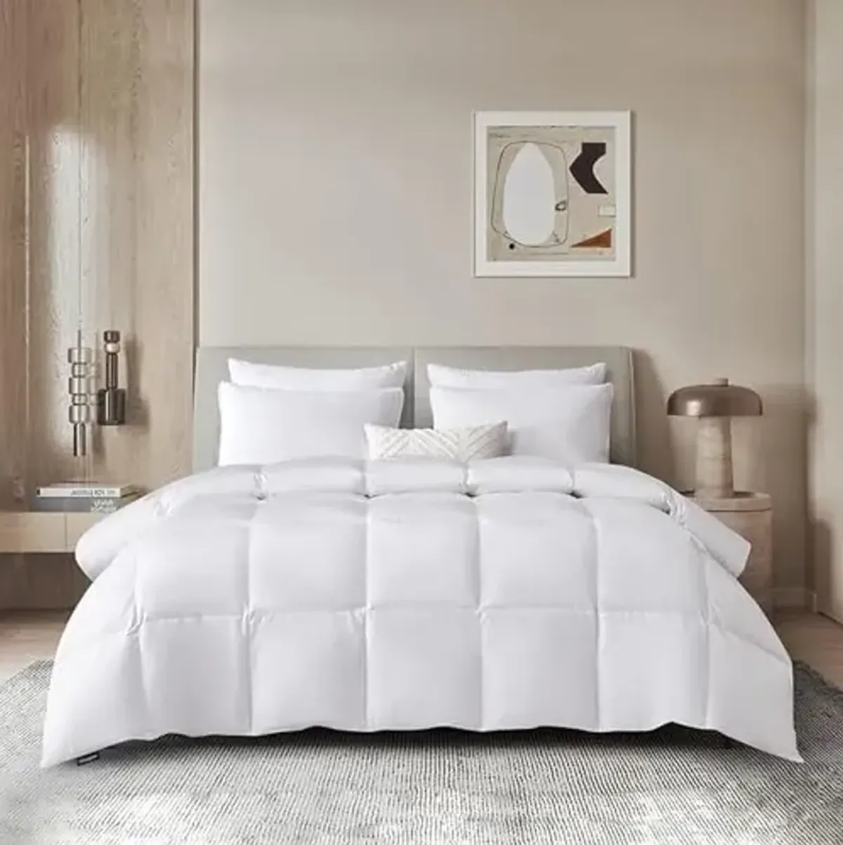 Beautyrest Tencel/Cotton Blend White Down Fiber Comforter- Medium Weight for All Season – Twin Size