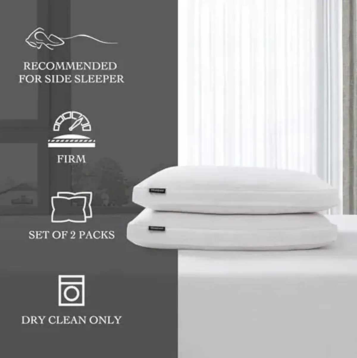 Beautyrest White Feather Down Fiber Pillows Set of 2 Pack with 2" Gusset Support Pillows,Hotel Collection 100% Cotton Hypoallergenic Medium Firm Bed Pillows for Side Sleeper