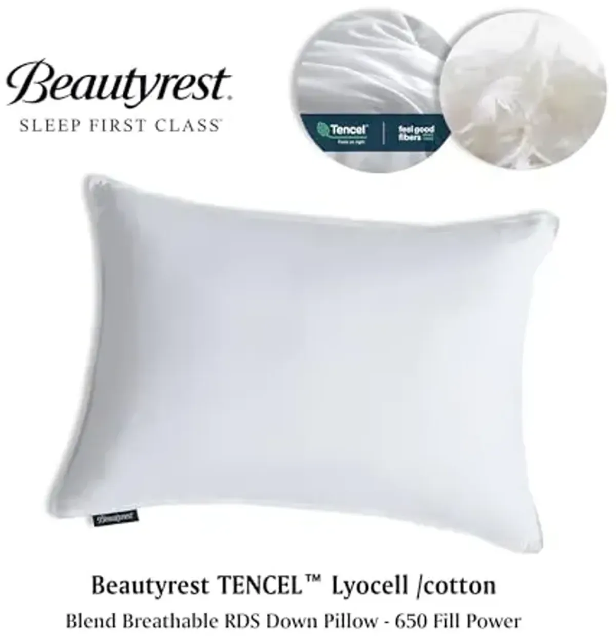 Beautyrest Hypoallergenic White Down Pillow Tencel/Cotton Blend Cover Cooling Breathable King Size Bed Pillows,36" L x 20" W