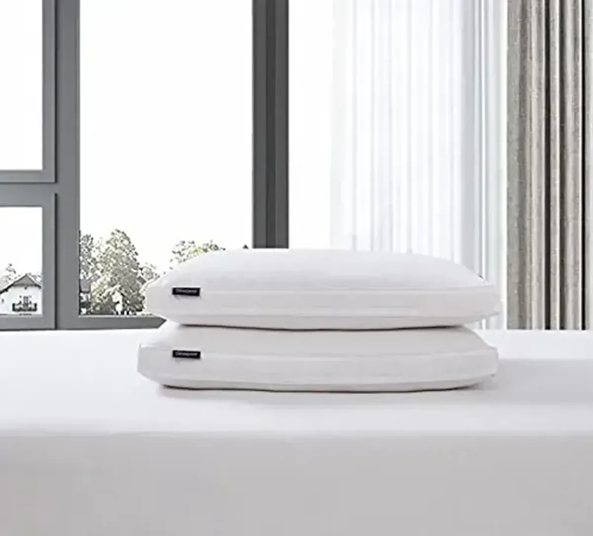 Beautyrest White Feather Down Fiber Pillows King Size Set of 2 Pack with 2" Gusset Support Pillows,Hotel Collection 100% Cotton Hypoallergenic Medium Firm Bed Pillows for Side Sleeper