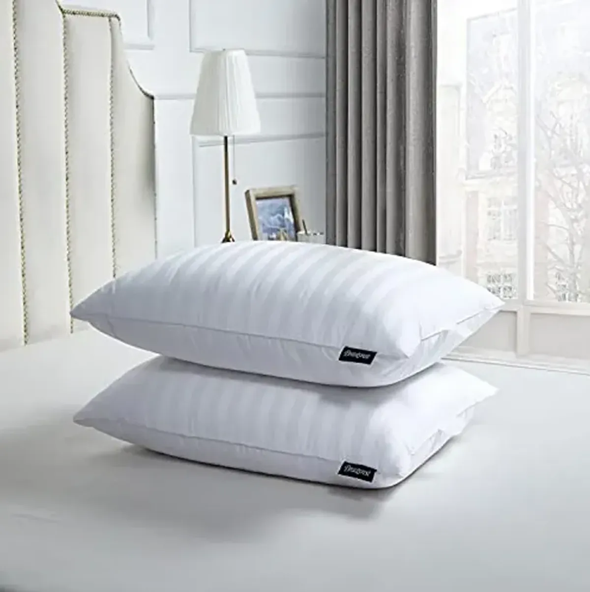 Beautyrest Goose Pillow-500 100% Damask Stripe Soft Hotel Collection King Size Pack Bed US Grown Cotton 500 Thread Count Softy-Around White Feather Pillow, Set of 2, 2