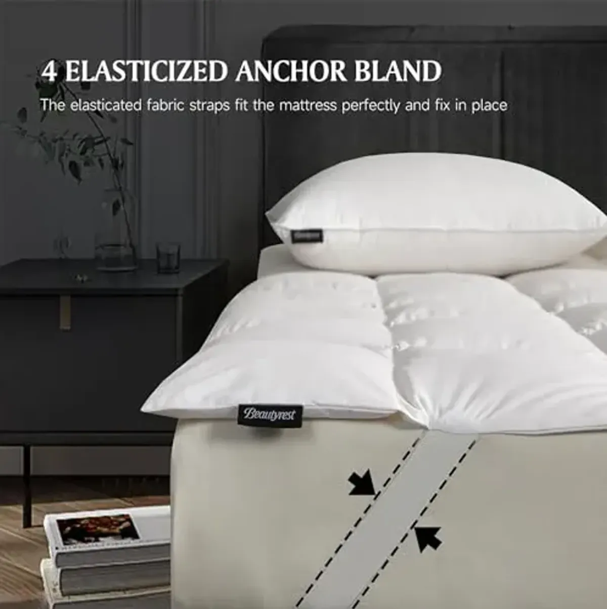 Beautyrest Premium White Down Mattress Topper with Elasticized Anchor Bands, 650 Fill Power