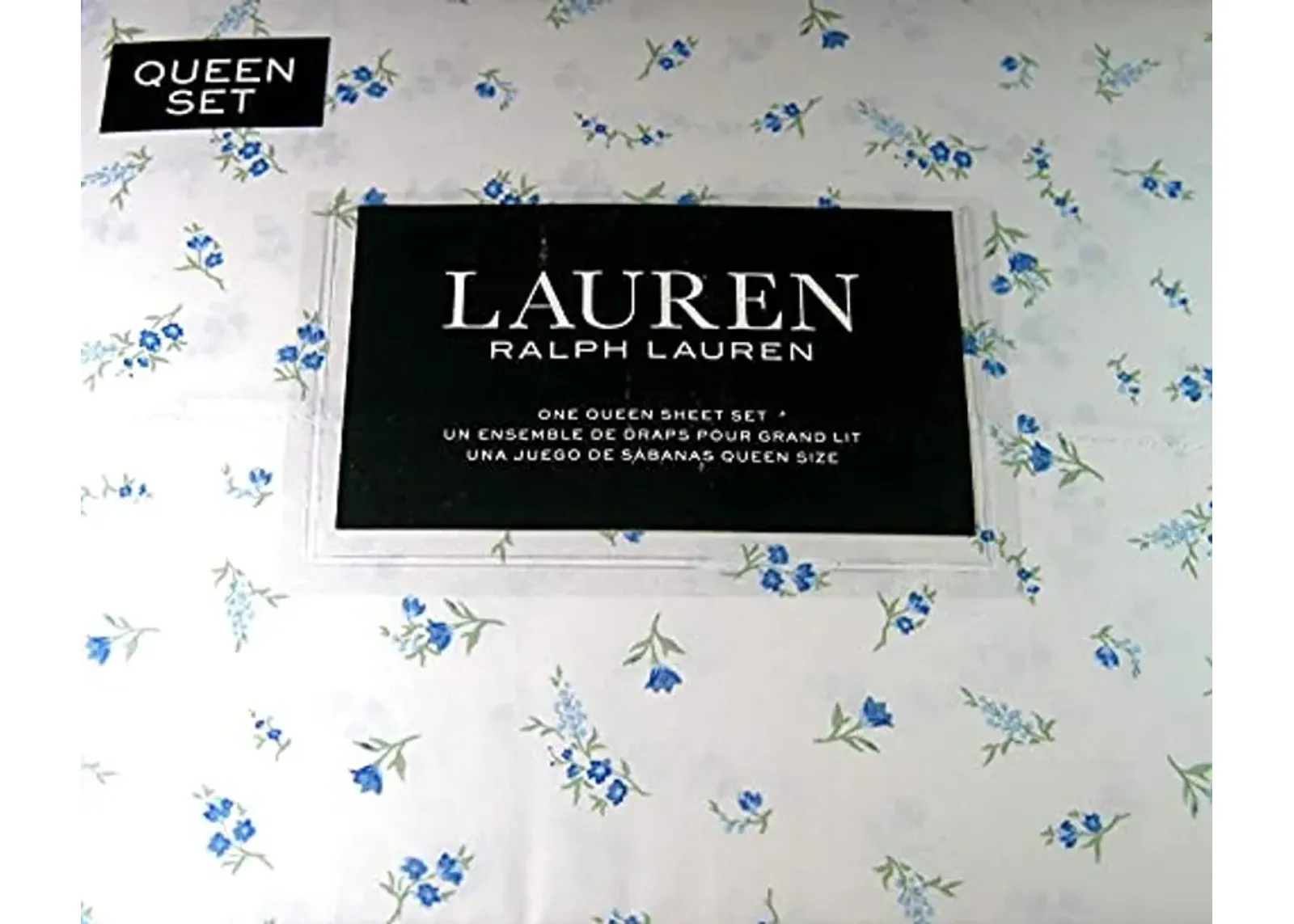 Lauren Ralph Lauren Small Floral Blue Print Sheet Set White Ground 100% Cotton (Queen)