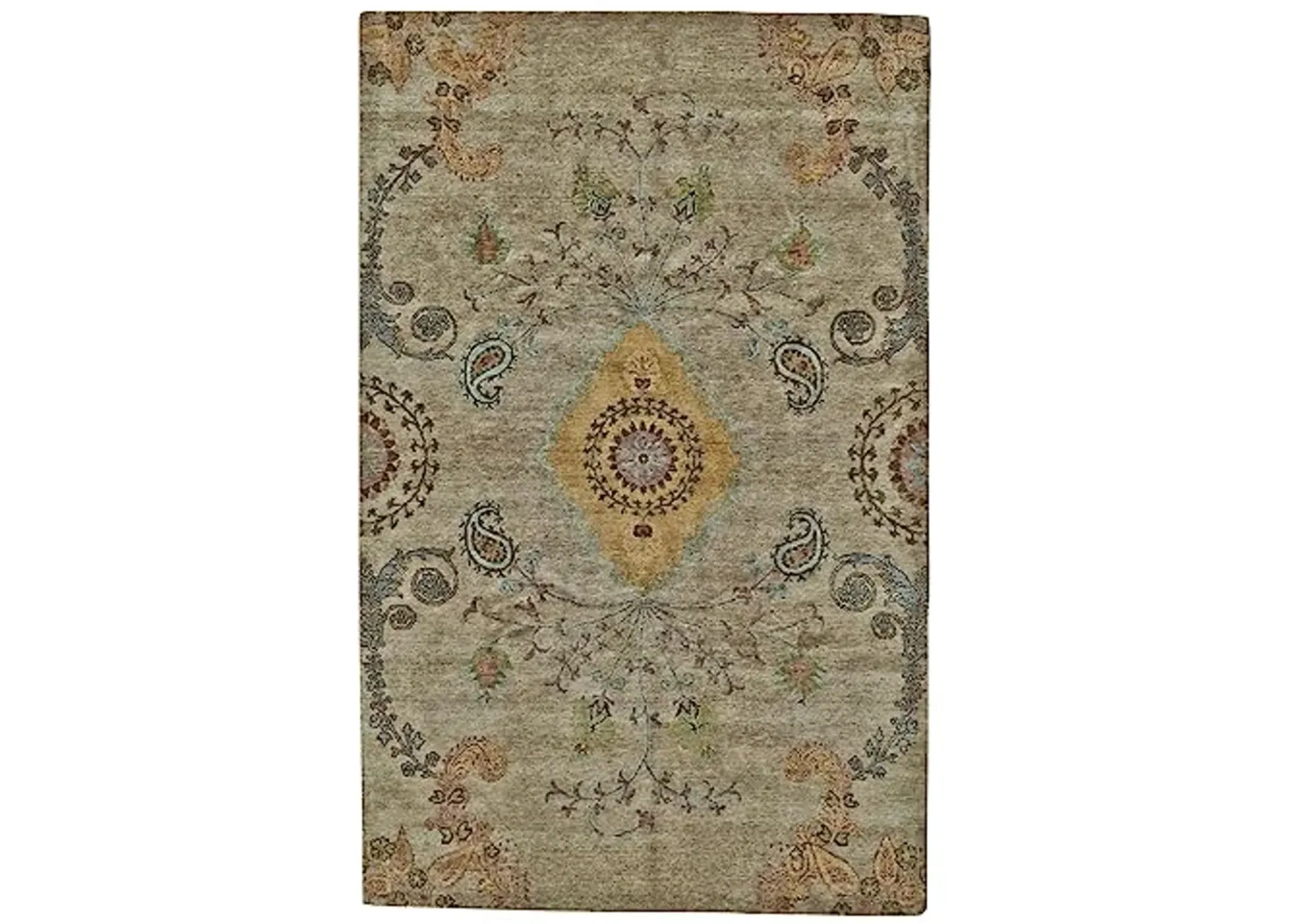 Feizy - Vardo Casual Damask, Green/Gold/Brown, 2' x 3' Accent Rug