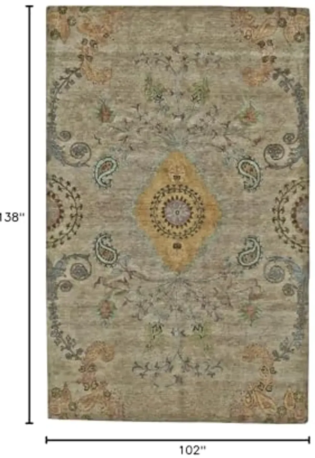 Feizy - Vardo Casual Damask, Green/Gold/Brown, 8'-6" x 11'-6" Area Rug