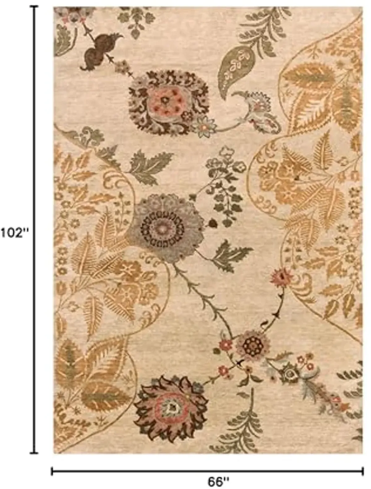 Feizy - Vardo Bohemian & Eclectic Floral & Botanical, Gold/Ivory/Green, 5'-6" x 8'-6" Area Rug