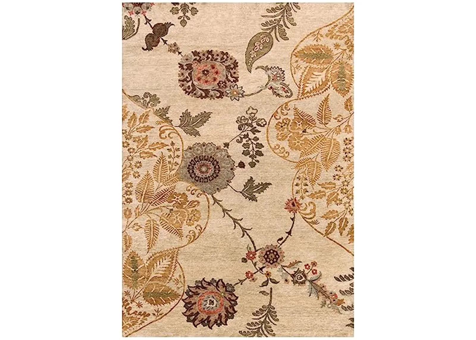 Feizy - Vardo Bohemian & Eclectic Floral & Botanical, Gold/Ivory/Green, 5'-6" x 8'-6" Area Rug