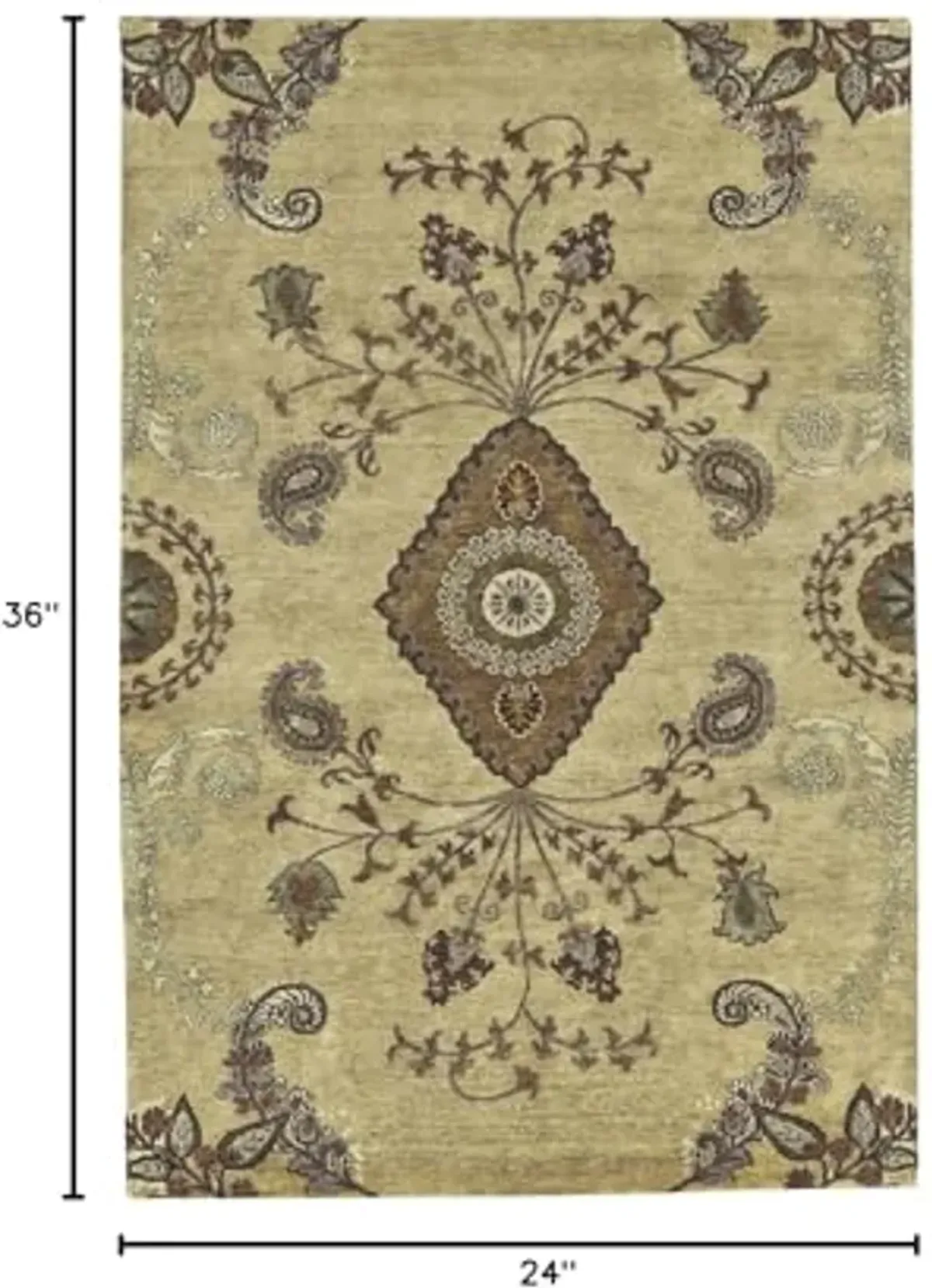 Feizy - Vardo Casual Damask, Taupe/Brown/Green, 2' x 3' Accent Rug