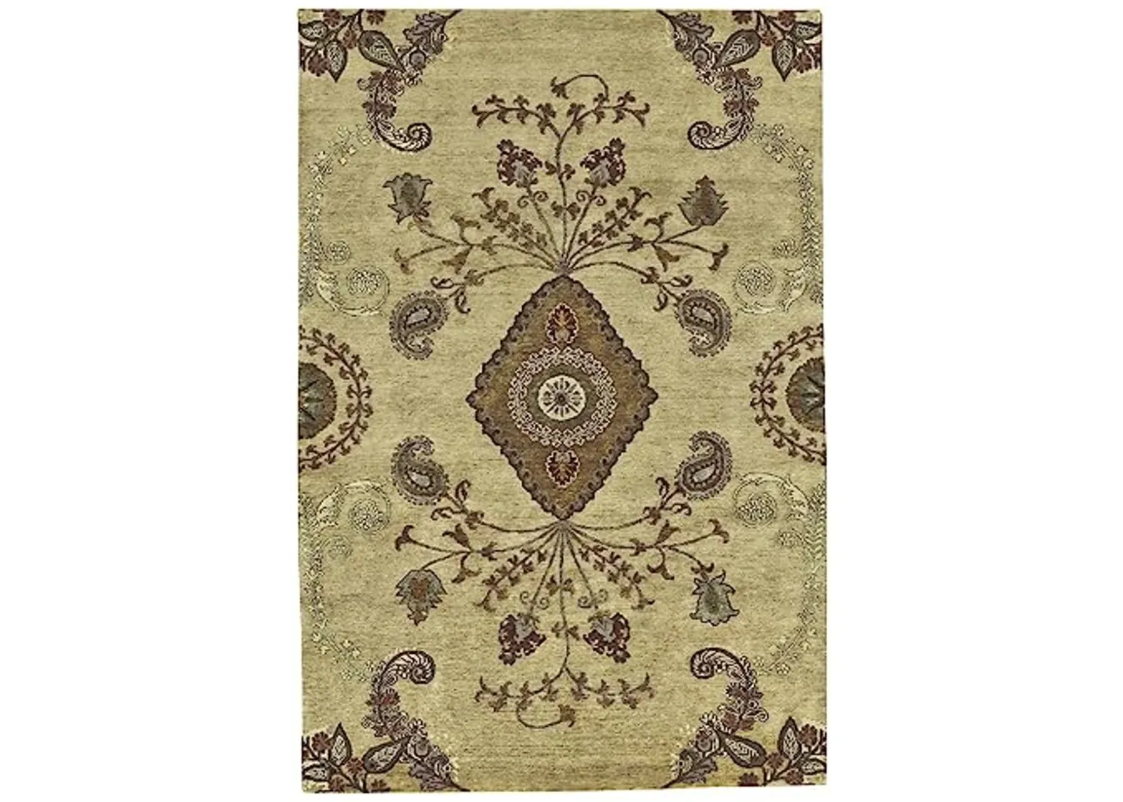 Feizy - Vardo Casual Damask, Taupe/Brown/Green, 2' x 3' Accent Rug