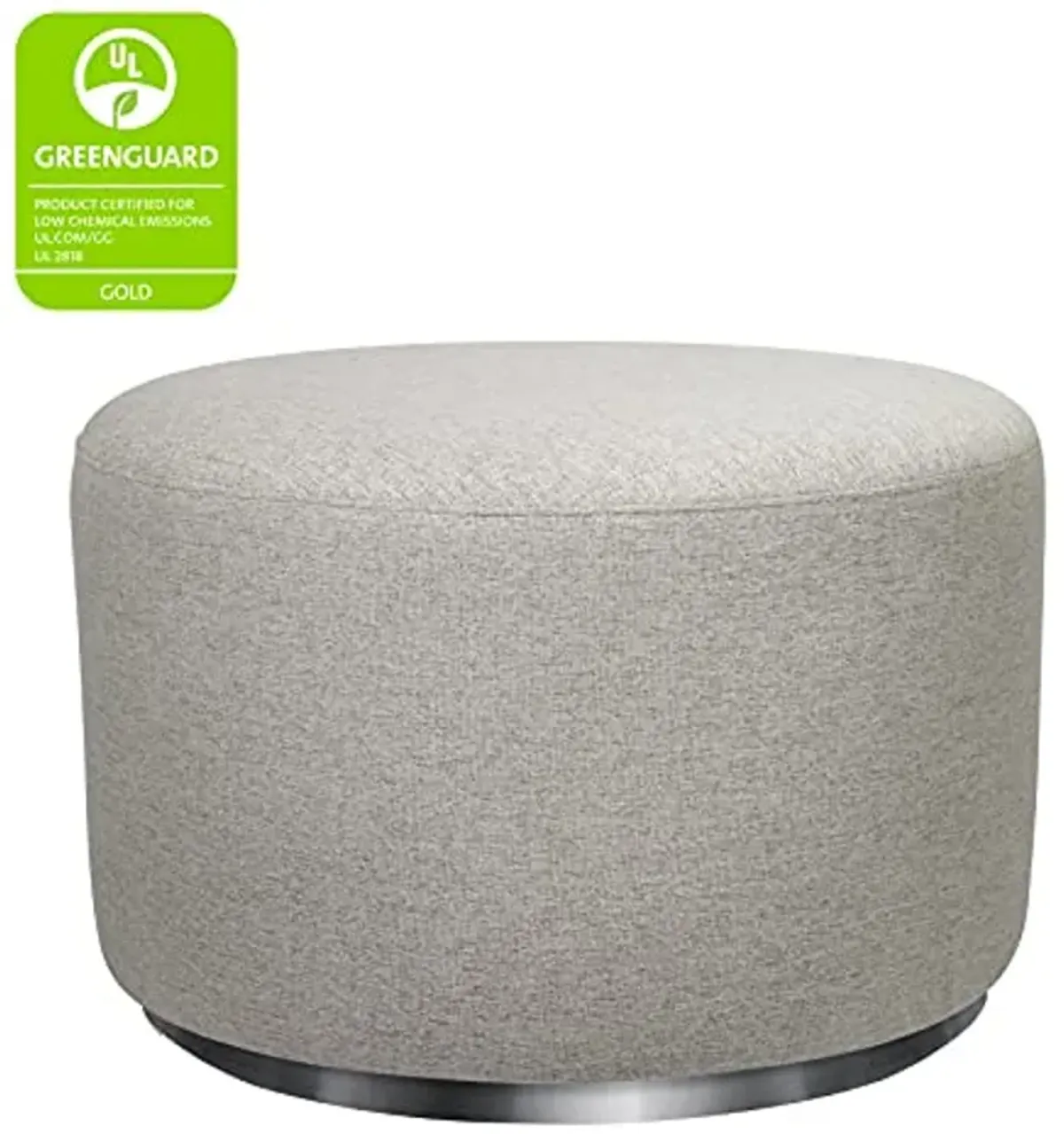 Babyletto Tuba Gliding Ottoman in Performance Grey Eco-Weave with Silver Base, Water Repellent & Stain Resistant, Greenguard Gold and CertiPUR-US Certified