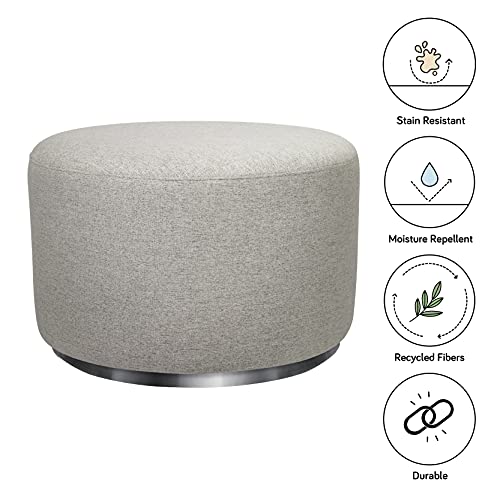 Babyletto Tuba Gliding Ottoman in Performance Grey Eco-Weave with Silver Base, Water Repellent & Stain Resistant, Greenguard Gold and CertiPUR-US Certified