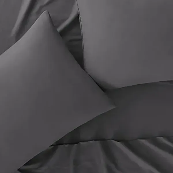 Serta Simply Clean Super Soft Hypoallergenic Stain Resistant Deep Pocket 4 Pieces Solid Bed Sheet Set, Queen, Grey