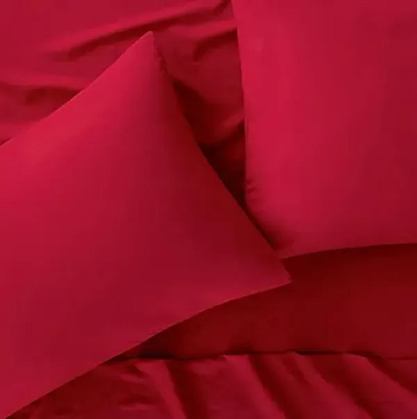 Serta Simply Clean Super Soft Hypoallergenic Stain Resistant Deep Pocket 3 Pieces Solid Bed Sheet Set, Twin XL, Red