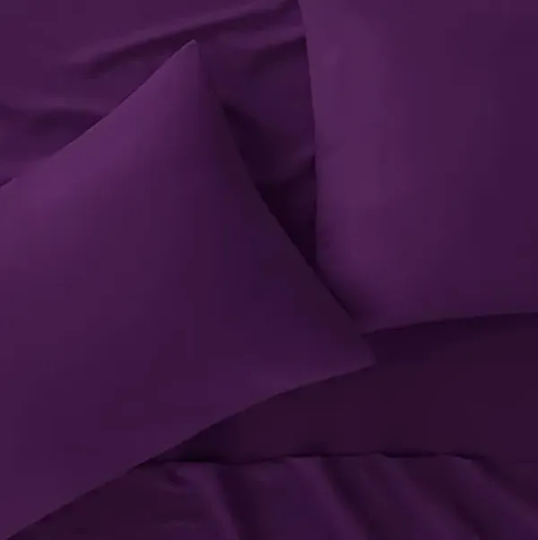Serta Simply Clean Super Soft Hypoallergenic Stain Resistant Deep Pocket 3 Pieces Solid Bed Sheet Set, Twin, Purple
