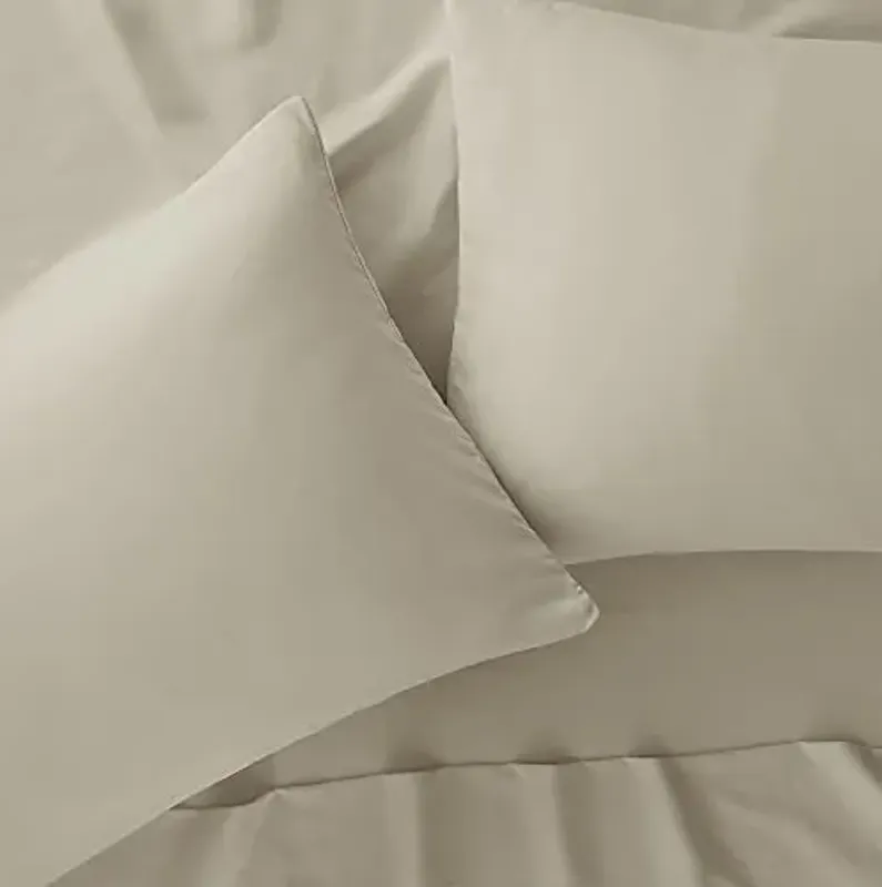 Serta Simply Clean Super Soft Hypoallergenic Stain Resistant Deep Pocket 4 Pieces Solid Bed Sheet Set, Full, Khaki