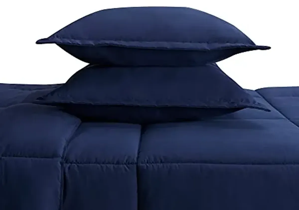 SERTA Simply Clean Ultra Soft Hypoallergenic Solid 3 Piece Comforter Set, Full/Queen, Navy