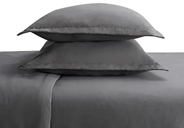 SERTA Simply Clean Ultra Soft Hypoallergenic Stain Resistant 3 Piece Solid Duvet Cover Set, Grey, Full/Queen