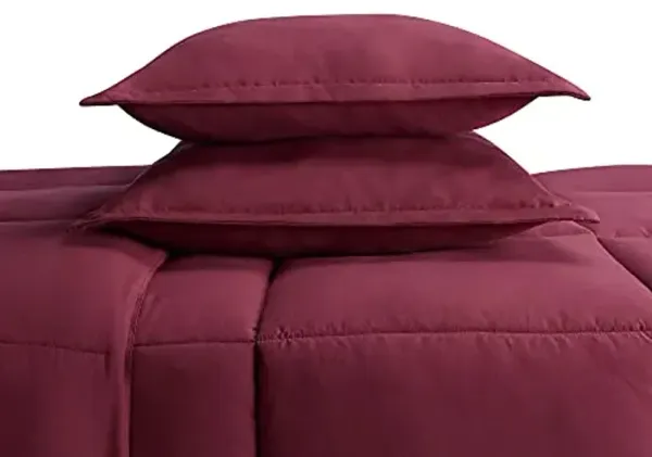 SERTA Simply Clean Ultra Soft Hypoallergenic Solid 3 Piece Comforter Set, Full/Queen, Burgundy