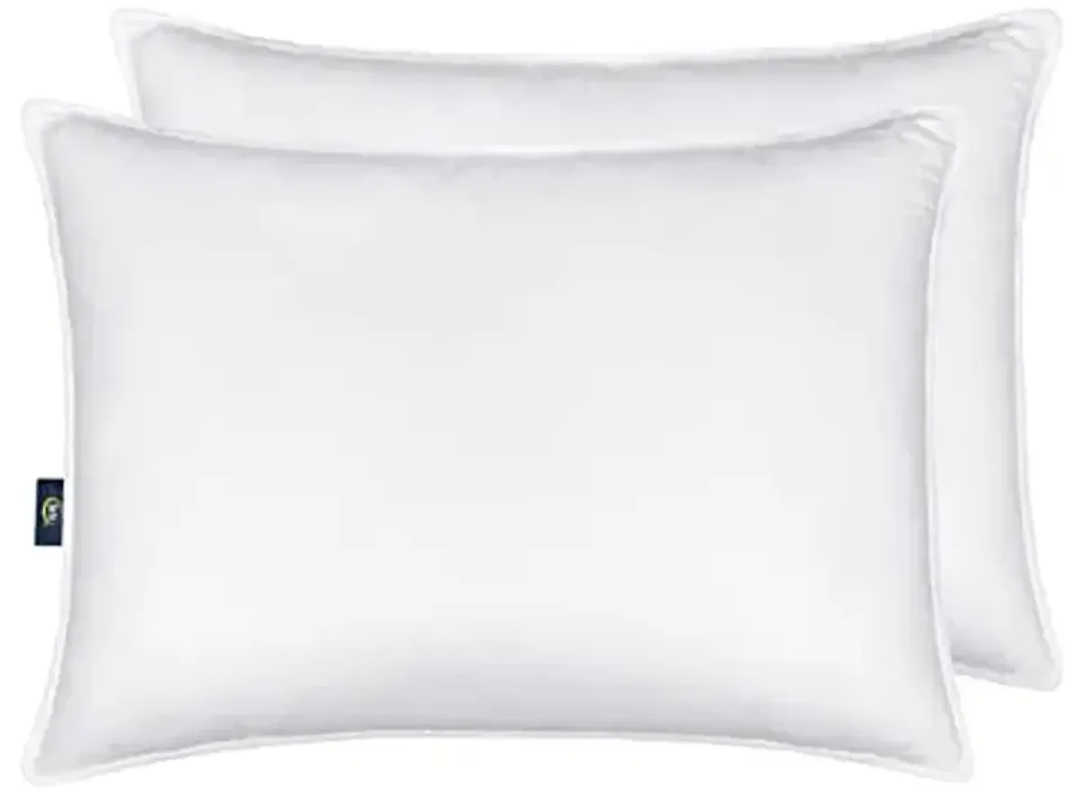 Serta Down Illusion Soft Hypoallergenic Soft/Medium Bed Pillows for Side, Stomach or Back Sleepers (2 Pack), Queen, White