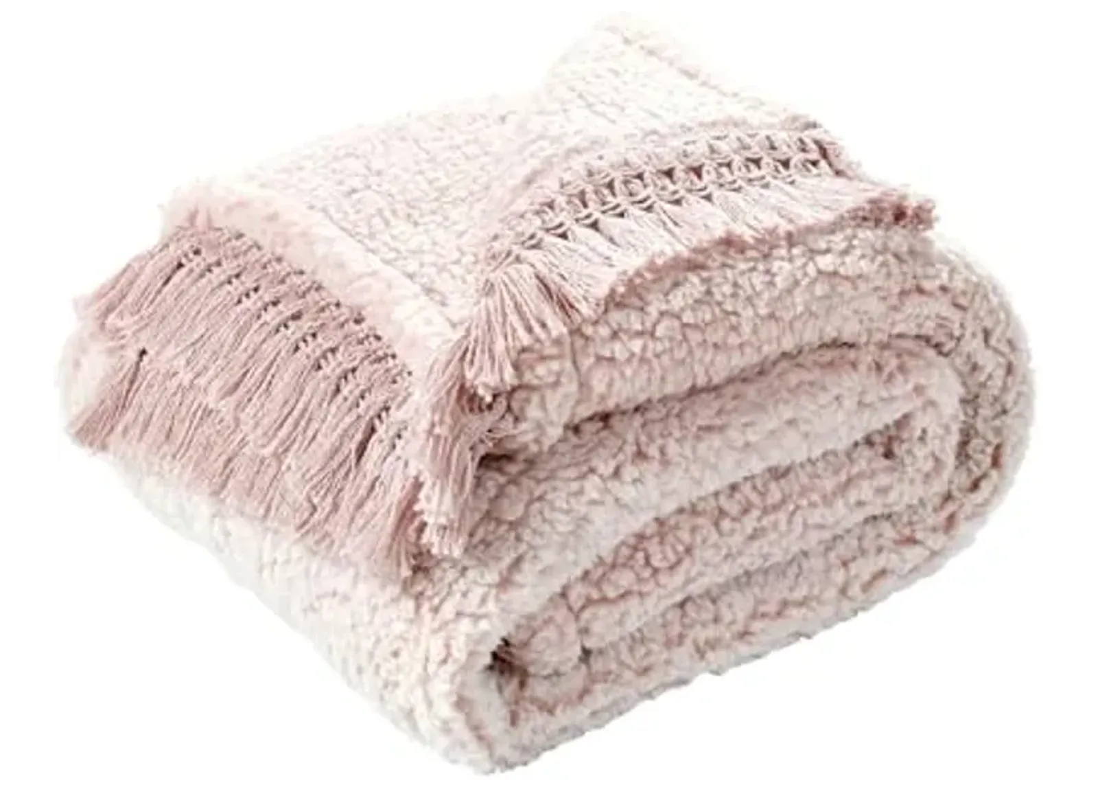 Lush Decor Sherpa Tassel Fringe Throw Blanket, 60" x 50", Blush