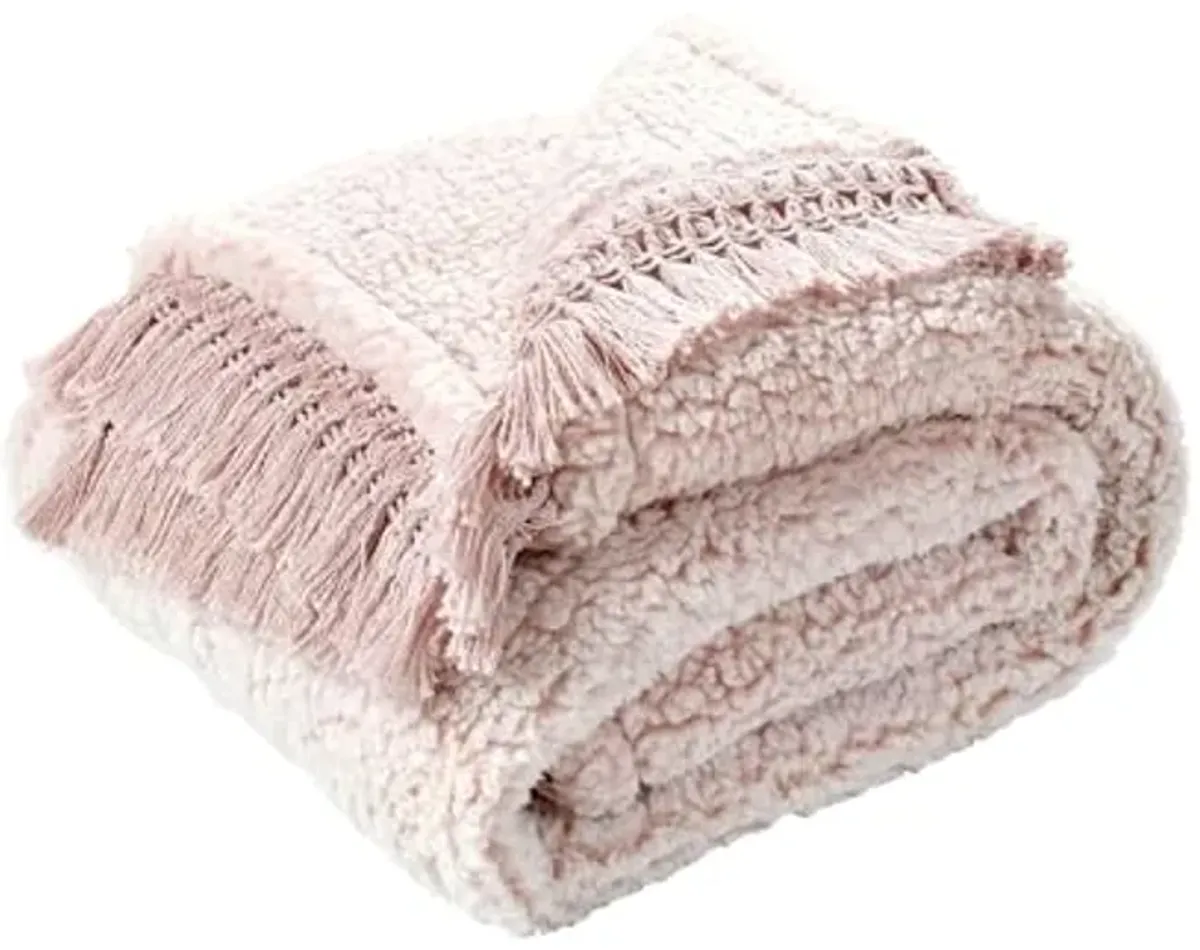 Lush Decor Sherpa Tassel Fringe Throw Blanket, 60" x 50", Blush