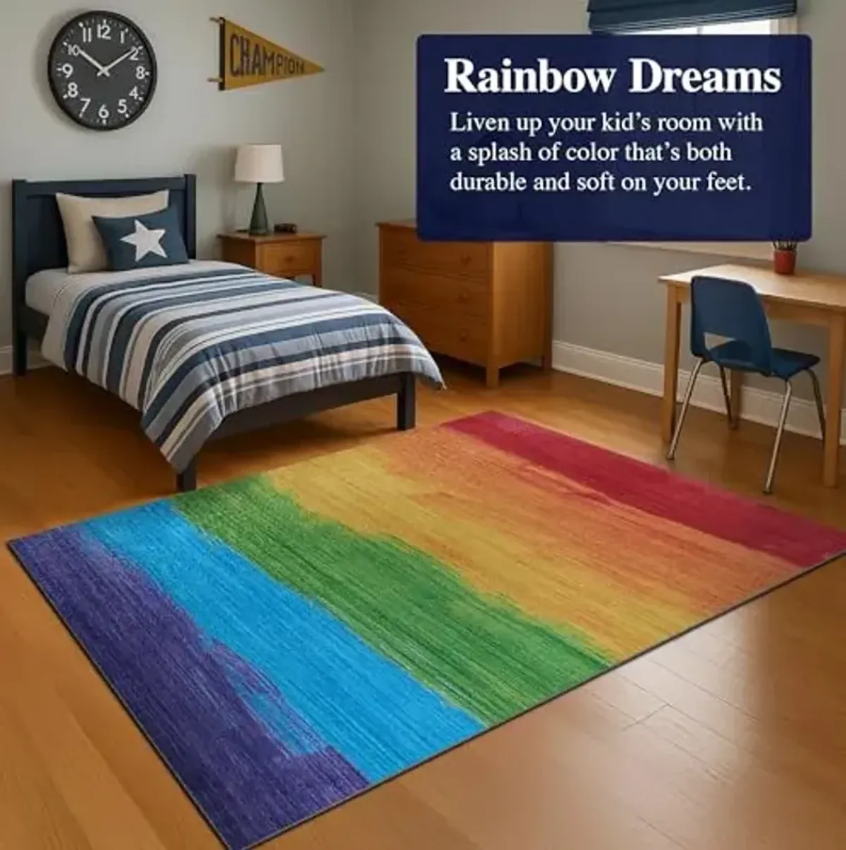 Couristan Passion Non-Skid Polyester Rug - 5' X 8' Printed Rainbow Area Rug for Bedroom, Dorm, or Living Room, Multicolor Modern Style Home Decor, Machine-Washable Rug with Non Slip Backing