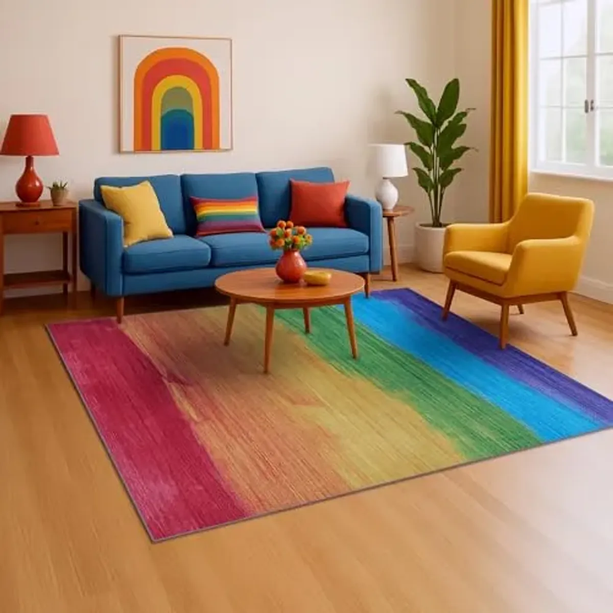 Couristan Passion Non-Skid Polyester Rug - 5' X 8' Printed Rainbow Area Rug for Bedroom, Dorm, or Living Room, Multicolor Modern Style Home Decor, Machine-Washable Rug with Non Slip Backing