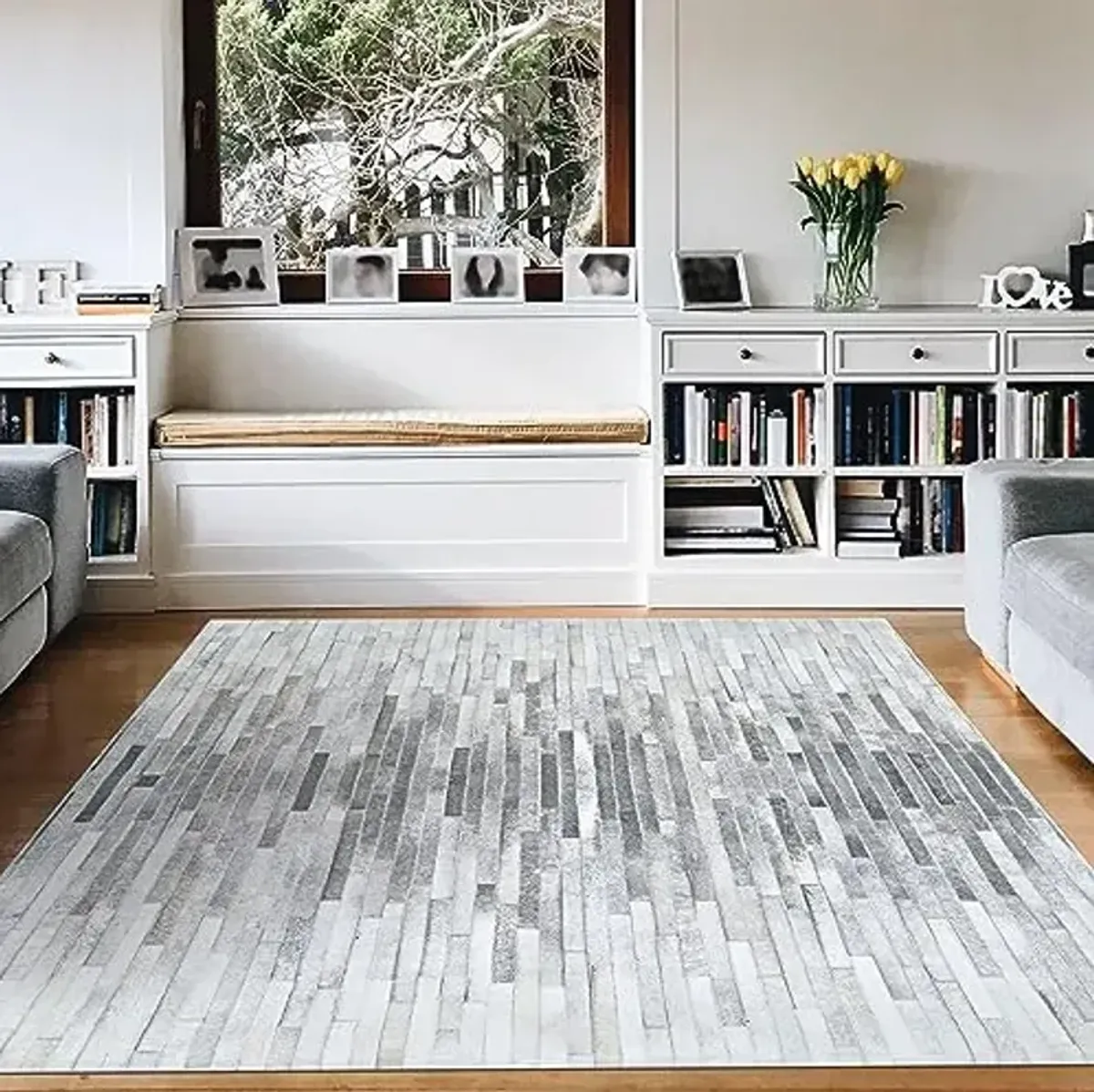 Couristan Prairie Indoor Area Rug – 5'3" x 7'6" in Grey-Brown (No Foil), Durable Digitally Printed Stripe Design Rug – Living Room, Bedroom or Dining Home Decor