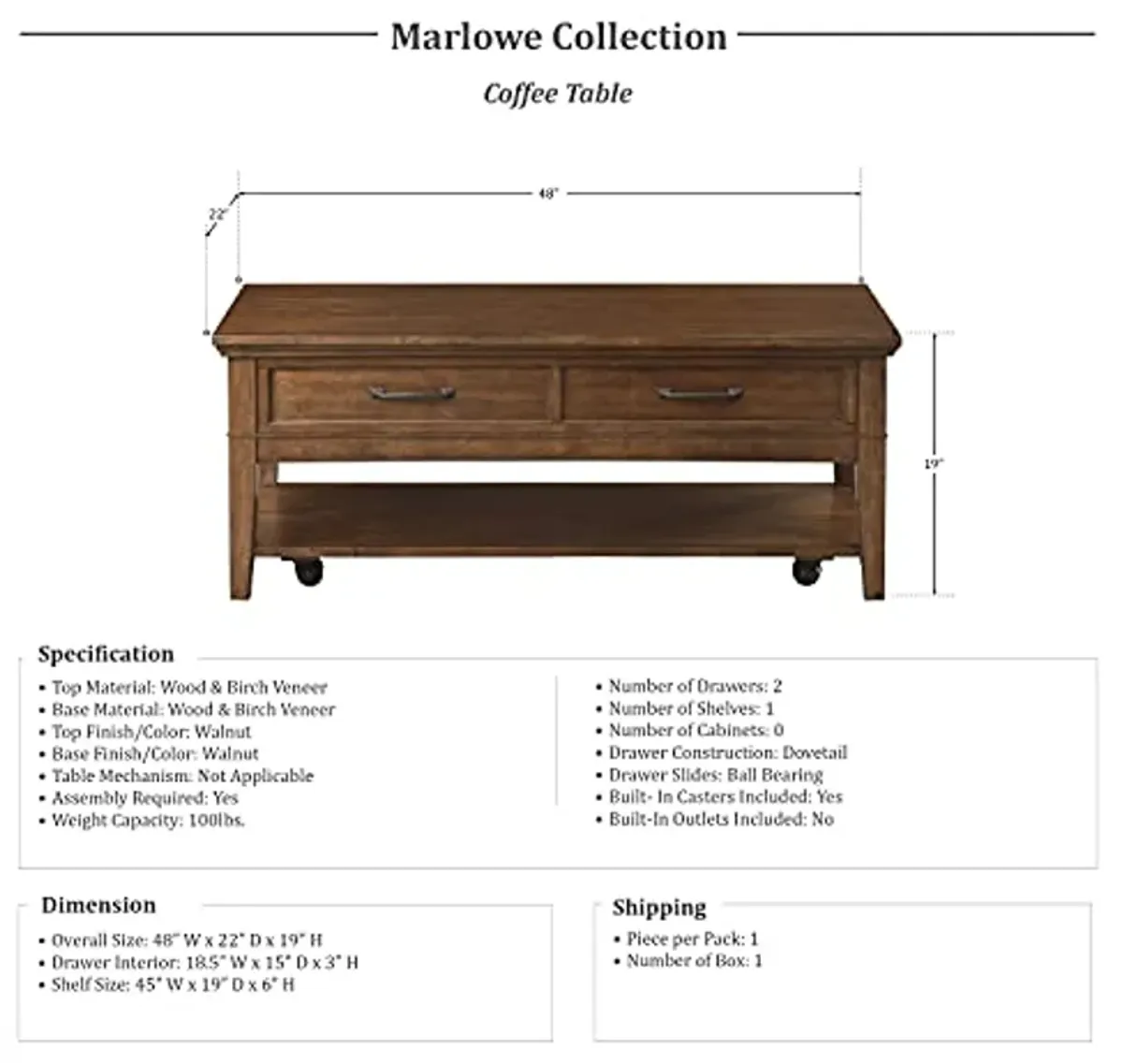 Lexicon Marlowe Coffee Table, Walnut