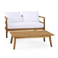 Christopher Knight Home Ellendale Loveseat and Coffee Table Set, White + Teak