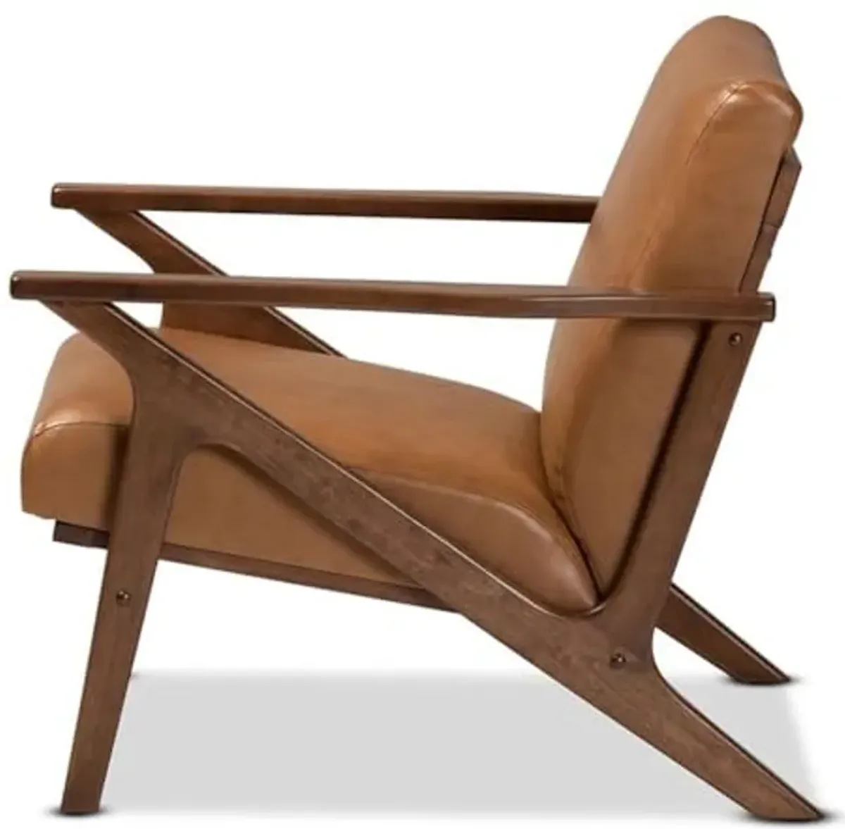 Baxton Studio Bianca Mid-Century Modern Walnut Brown Finished Wood and Tan Faux Leather Effect Lounge Chair