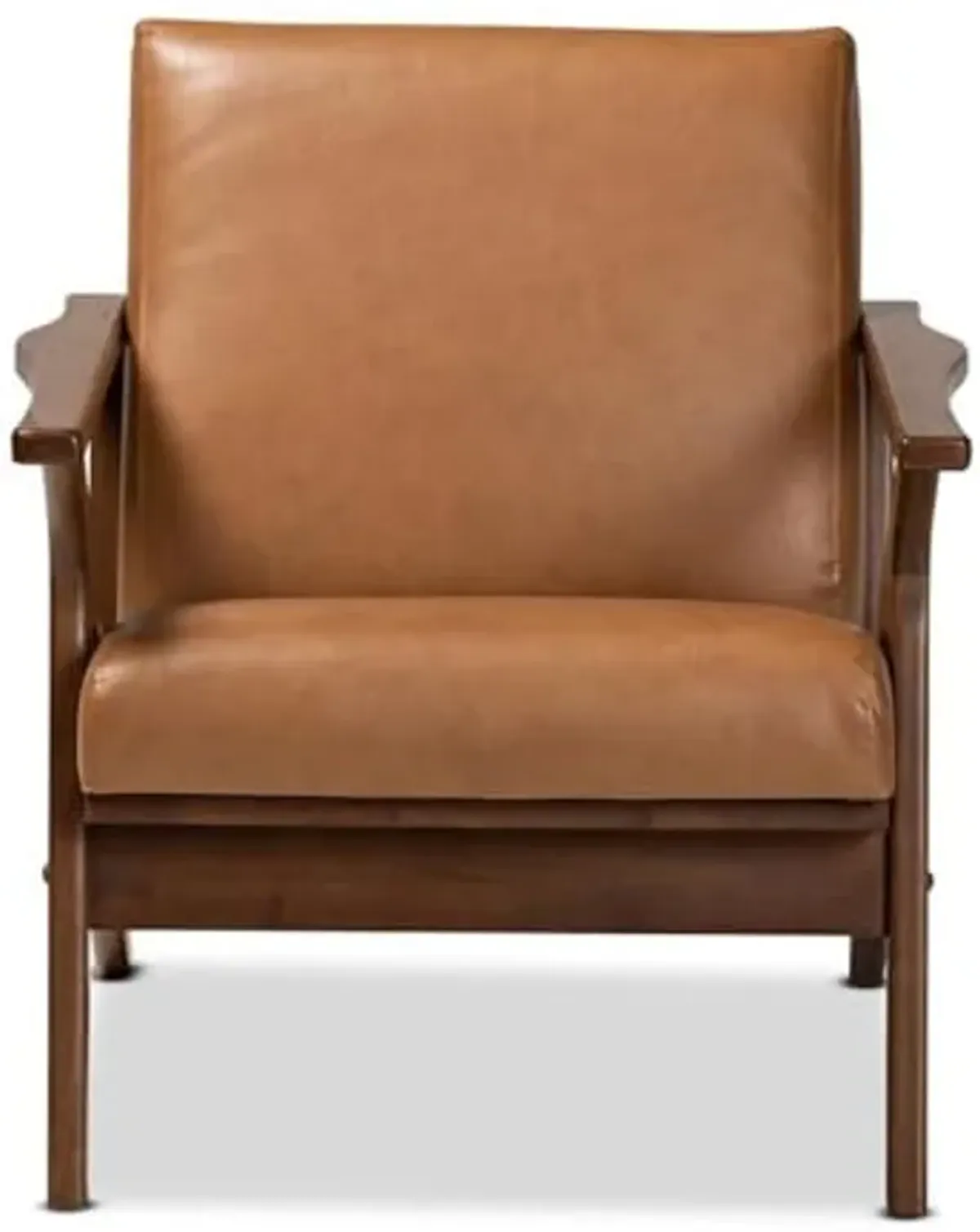 Baxton Studio Bianca Mid-Century Modern Walnut Brown Finished Wood and Tan Faux Leather Effect Lounge Chair