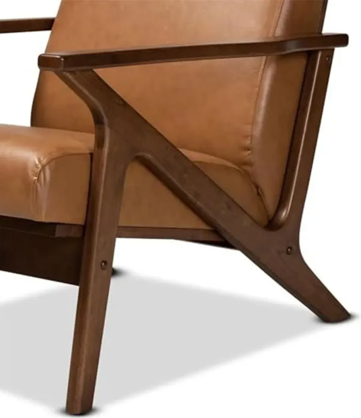 Baxton Studio Bianca Mid-Century Modern Walnut Brown Finished Wood and Tan Faux Leather Effect Lounge Chair