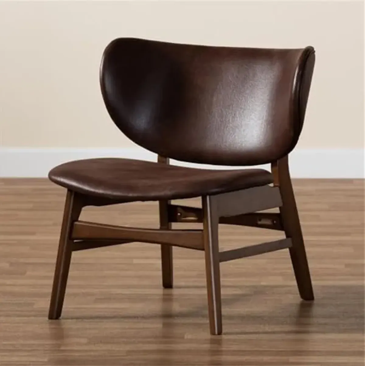 Baxton Studio Marcos Mid-Century Modern Dark Brown Faux Leather Effect and Walnut Brown Finished Wood Living Room Accent Chair