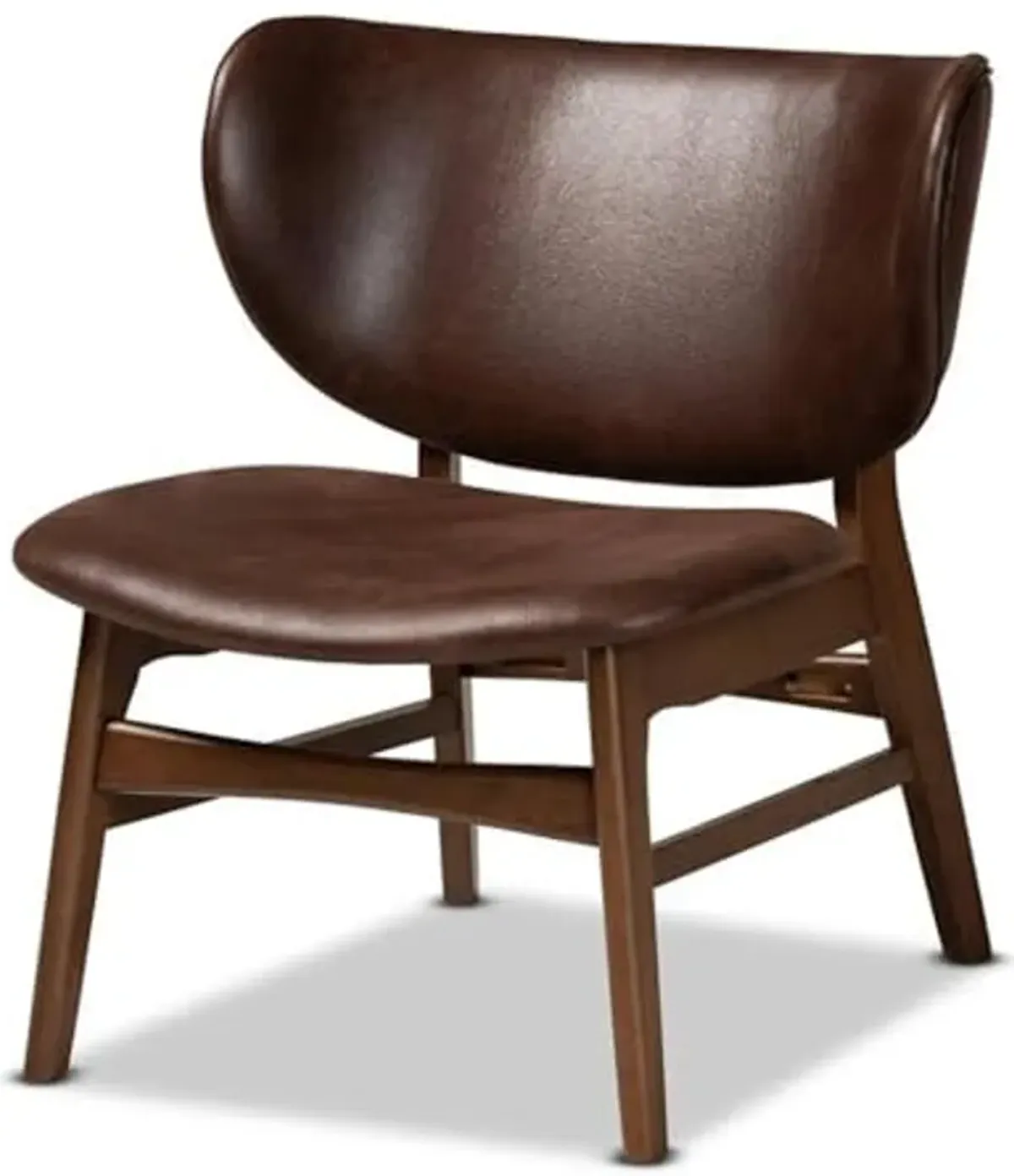 Baxton Studio Marcos Mid-Century Modern Dark Brown Faux Leather Effect and Walnut Brown Finished Wood Living Room Accent Chair