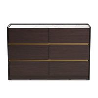 Baxton Studio Walker Modern and Contemporary Dark Brown and Gold Finished Wood 6-Drawer Dresser with Faux Marble Top