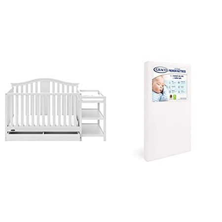 Graco Solano 4-in-1 Convertible Crib with Drawer and Changer (White) - JPMA-Certified Crib and Changer & Premium Foam Crib & Toddler Mattress – GREENGUARD Gold and CertiPUR-US Certified