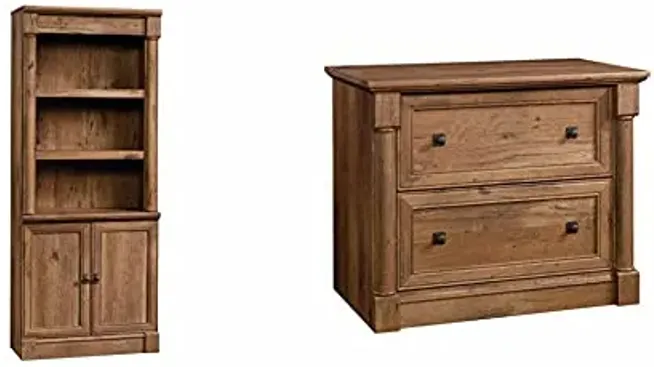 Sauder Palladia Library with Doors/Book Shelf Palladia File Cabinet, Vintage Oak Finish