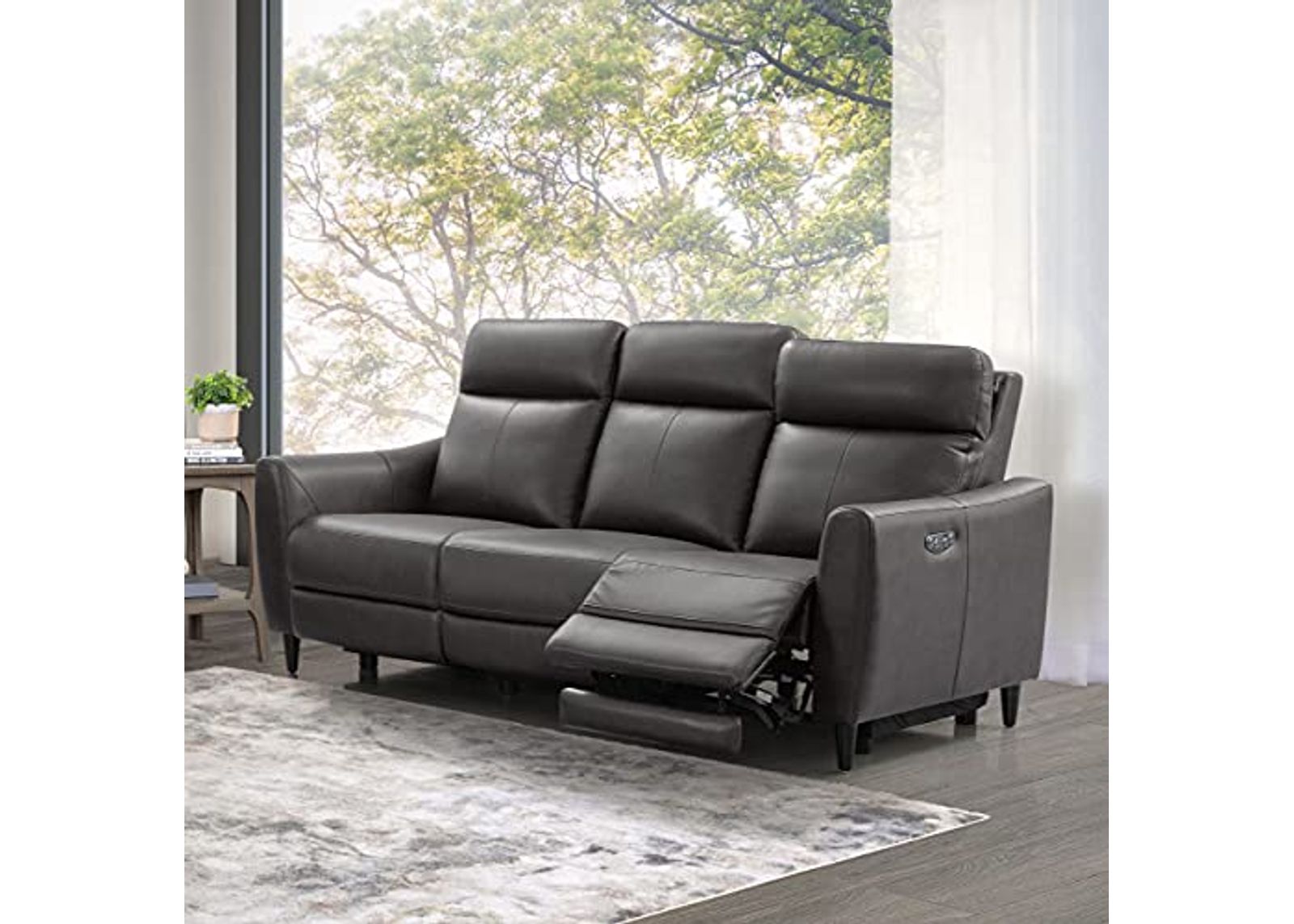 Abbyson Living Tomasino Leather Power Reclining Sofa with Power Headrest Dark Grey by Amazon Furniture