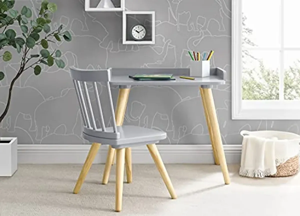 Delta Children Essex Kids' Desk & Chair Set-Greenguard Gold Certified-Ideal for Arts & Crafts, Snack Time, Studying-for Ages 4 Years+, Grey/Natural