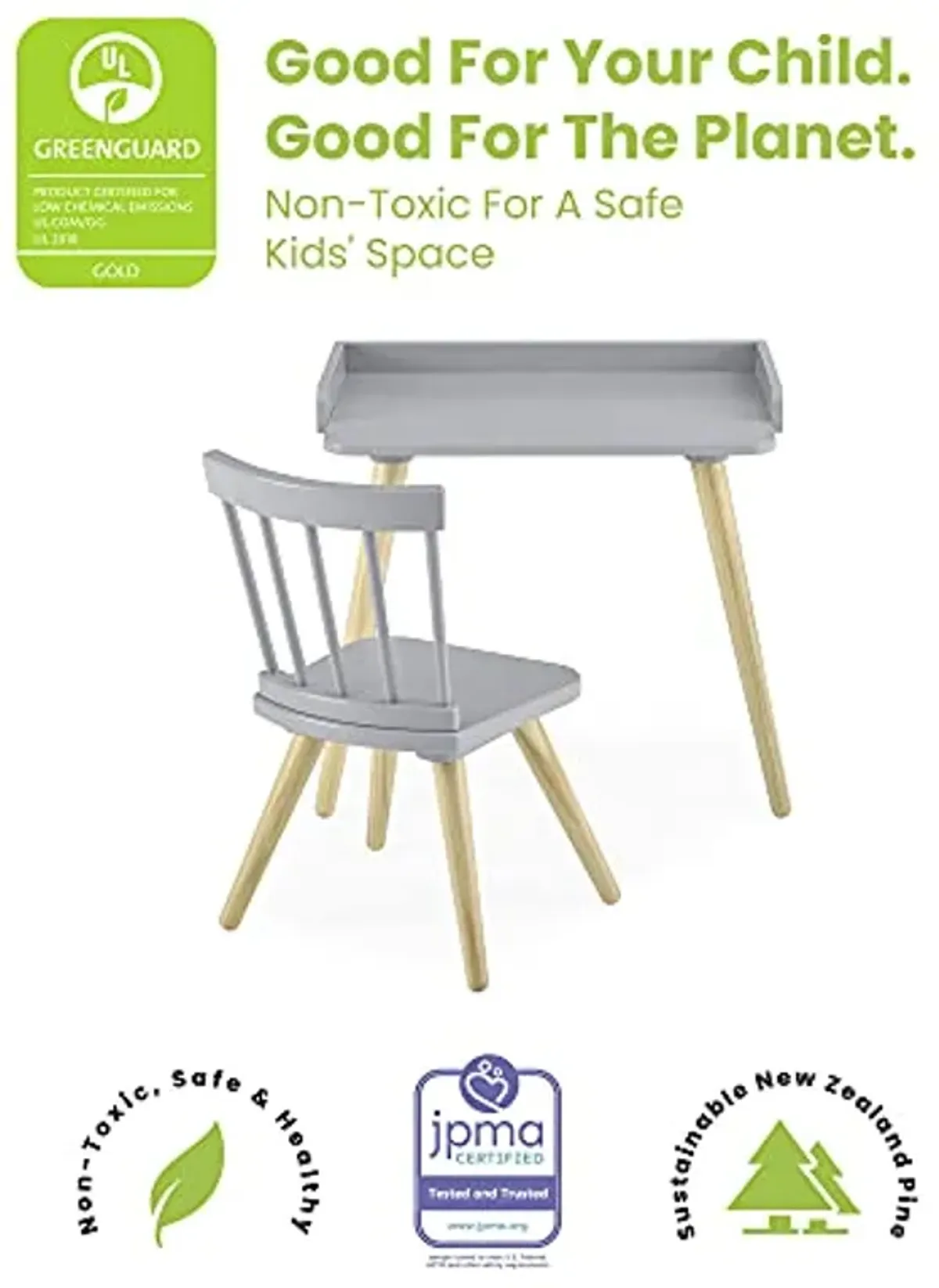 Delta Children Essex Kids' Desk & Chair Set-Greenguard Gold Certified-Ideal for Arts & Crafts, Snack Time, Studying-for Ages 4 Years+, Grey/Natural