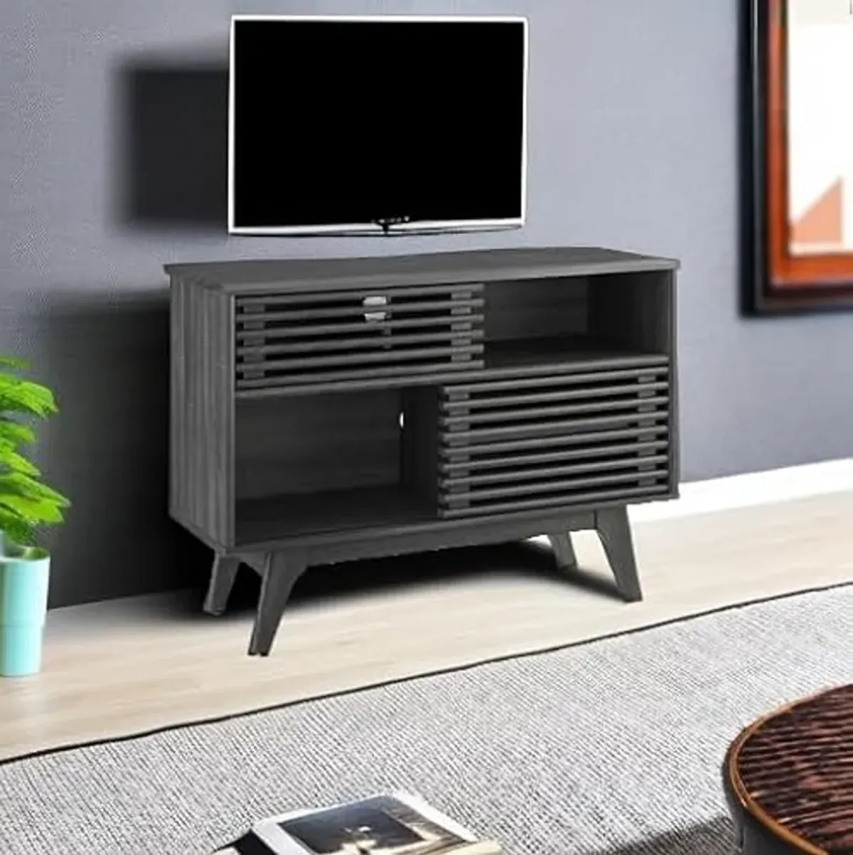 Modway Render Mid-Century Modern Two-Tier Display Stand in Charcoal