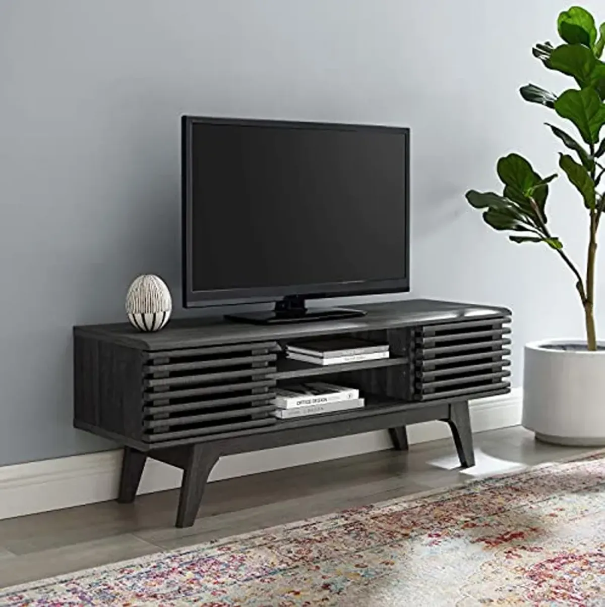 Modway Render Mid-Century Modern Low Profile 46 Inch Media Console TV Stand in Charcoal, 46"