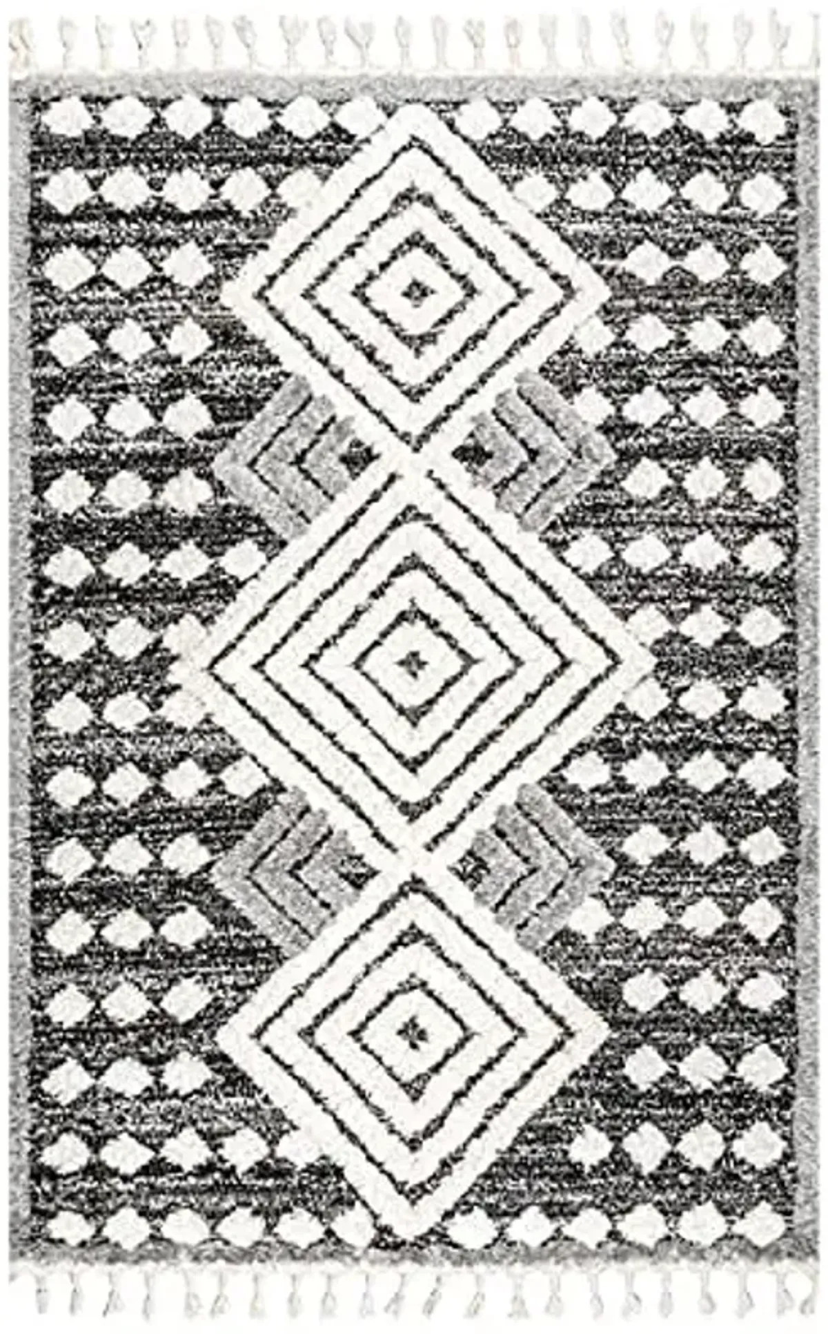 nuLOOM Saveah High Low Soft Shaggy Moroccan Diamond Tassel Area Rug, 7x9, Grey