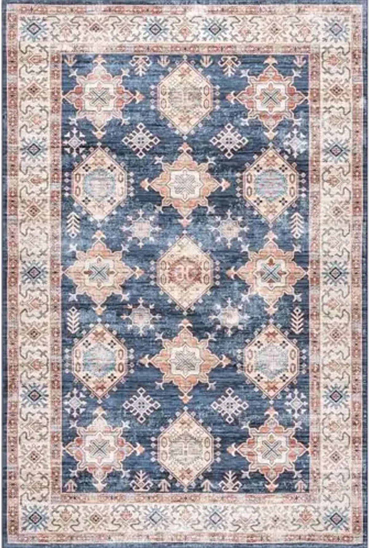 nuLOOM 3' x 5' Machine Washable Stain-Resistant Area Rug with Non Slip Backing, Low Profile for Living Room, Bedroom, and Dining Room, Finley Navy