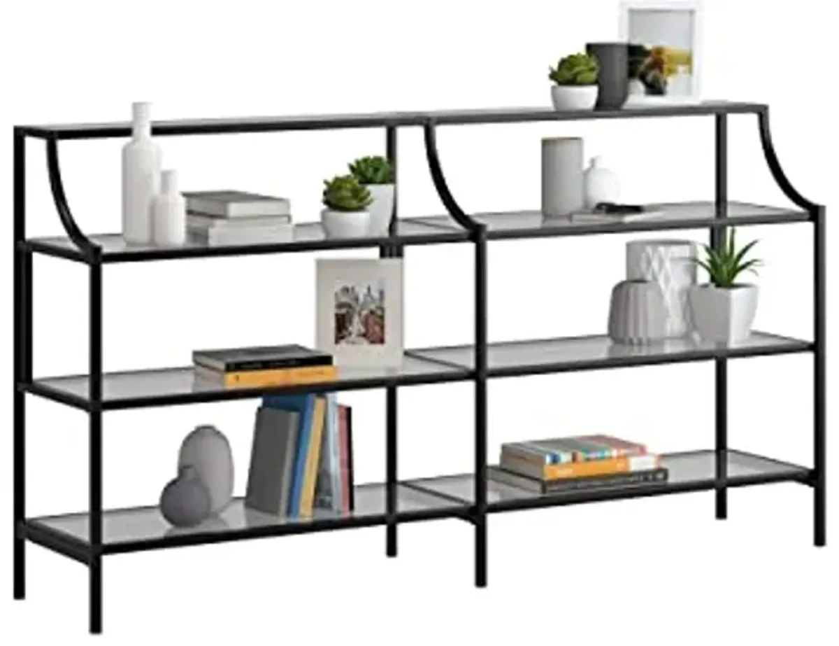 Sauder International Lux Console Table 5 Tier Modern Metal Multipurpose Sofa Table Bookcase with Glass Shelving, in Black